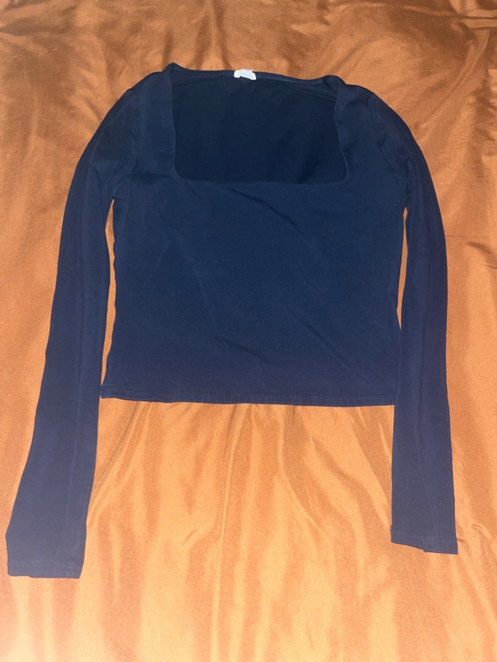 Garage Navy Blue Long Sleeve Square Neck Crop Top